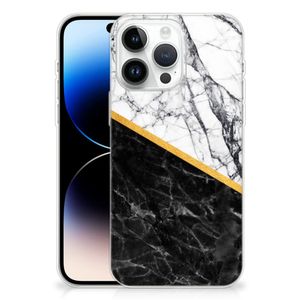 iPhone 14 Pro Max TPU Siliconen Hoesje Marmer Wit Zwart - Origineel Cadeau Man