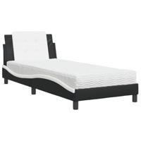 vidaXL Bed met matras kunstleer zwart en wit 90x190 cm, bedframe, bed ombouw, eenpersoonsbed, bedbodem, slaapkamermeubel, 1 persoonsbed, logeerbed