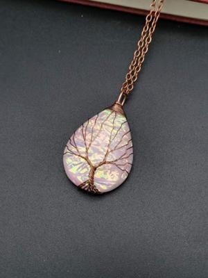 New Water Drop-shaped Tree Of Life Color Changing Ripple Energy Stone Necklace