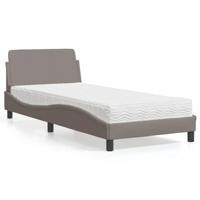 vidaXL Bed met matras stof taupe 80x200 cm, bedframe, bed, enkel bed, bedframes, bedbodem, stoffen bed, gewelfd bedframe, gewelfd stoffen bedframe