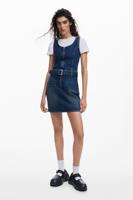 Denim jurk met riem - BLUE - L - thumbnail