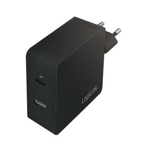 LogiLink PA0213 USB-oplader 65 W Binnen, Thuis Uitgangsstroom (max.) 3000 mA Aantal uitgangen: 2 x USB-C bus (Power Delivery), USB-A