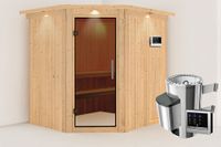 Karibu | Lilja Sauna met Dakkraag | Antracietglas | Kachel 3,6 kW Externe Bediening