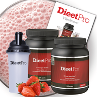2 potten DieetPro Aardbei plus Gratis Shaker
