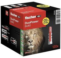 fischer DuoPower 8 x 40 in aantrekkelijke leeuwen-actiedoos, universele pluggen, krachtige 2-componenten pluggen voor bevestiging in beton, baksteen, steen, enz., met 20% meer inhoud, 120 stuks