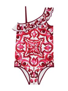 Dolce & Gabbana Kids maillot de bain asymétrique à motif monogrammé - Rouge