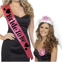 Set Roze Bride to Be vrijgezellenfeest sjerpen tiara met sluier