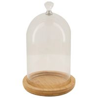 Decoratie stolp - glas - houten bruin plateau - D19,3 x H28 cm