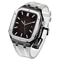 bik Modificatiekit metalen behuizing+rubberen armband voor iWatch SE 8 7 6 5 4 44/45 MM, Smartwatch horlogeband vervangende accessoires (kleur: zwart w, maat: voor 6/5/4/SE 44 mm)