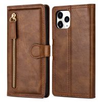 iPhone 12 Pro hoesje - Bookcase - Pasjeshouder - Portemonnee - Rits - Kunstleer - Bruin