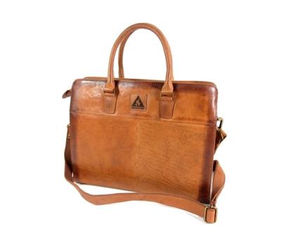 3 vaks leren dames zakentas Cognac