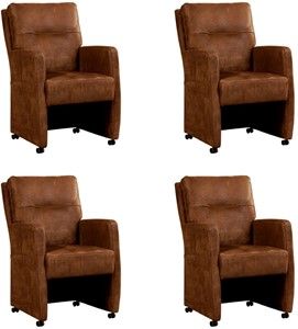 Set van 4 Bruine leren landelijke eetkamerfauteuils Sharp - Kenia Leer Brown (bruin leer)