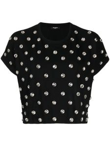 Balmain t-shirt en coton à ornements en cristal - Noir