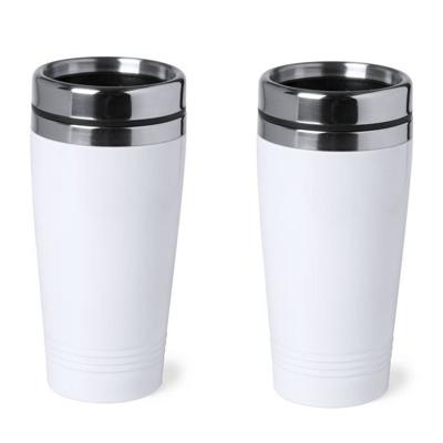 2x stuks isoleerbeker RVS metallic wit 450 ml - Thermosbeker 2x stuks isoleerbeker RVS metallic wit 450 ml - Thermosbeker