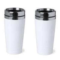 2x stuks isoleerbeker RVS metallic wit 450 ml - Thermosbeker