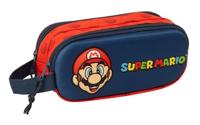 Super Mario 3D dubbel etui voor kinderen, ideaal voor kinderen op schoolleeftijd, comfortabel en veelzijdig, kwaliteit en duurzaamheid, 21 x 6 x 8 cm, Marineblauw/Rood, M, casual