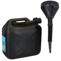 Jerrycan zwart voor brandstof van 10 liter met een handige grote trechter - thumbnail