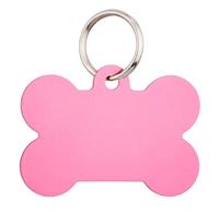 Hondenpenning in botvorm, aluminium, roze, incl. dubbelzijdige wensgravure 4 x 3 cm.