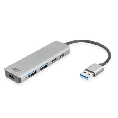 ACT 4-poorts USB 3.0 hub met 2x USB-A, 2x USB-C, Power poort
