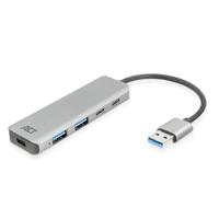 ACT 4-poorts USB 3.0 hub met 2x USB-A, 2x USB-C, Power poort