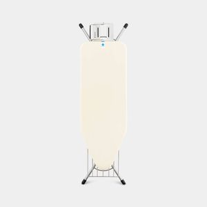 Brabantia Strijkplank C, 124x45 cm Ecru met rvs strijkijzerhouder en linnenrek - Brilliant Silver