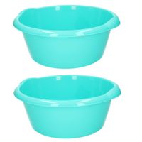 Set van 2x stuks ronde afwasteil/afwasbak turquoise groen 3 liter 25 x 10,5 cm - thumbnail