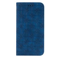 Samsung Galaxy A21S hoesje - Bookcase - Pasjeshouder - Portemonnee - Bloemenpatroon - Kunstleer - Blauw - thumbnail