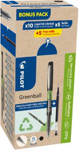 Pilot Greenball roller, medium punt, 10 rollers + 10 vullingen, medium, zwart