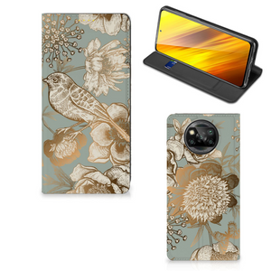 Smart Cover voor Xiaomi Poco X3 Pro | Poco X3 Vintage Bird Flowers