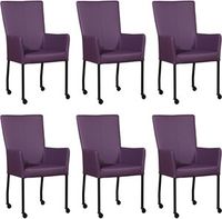 Set van 6 Paarse leren moderne eetkamerstoelen Deal - met armleuning poot vierkant zwart met wiel - Toledo Leer Aubergine (paars leer) - thumbnail