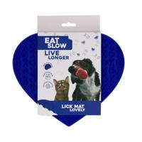 Eat Slow Live Longer Likmat in hartvorm, 19 x 23 cm, anti-snuffelmat, slow feeder, snuffelmat, 100% siliconen, vaatwasmachinebestendig, voor hond of kat, blauw