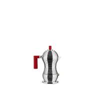 Alessi Espresso koffiezetapparaat van gegoten aluminium met een polyamide handvat en knop, aluminium, rood, 1 kop