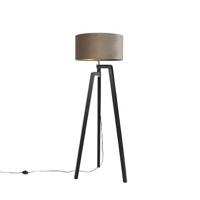 QAZQA Vloerlamp tripod zwart met taupe kap en goud 50 cm - Puros