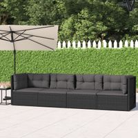 4-delige Loungeset met kussens poly rattan zwart