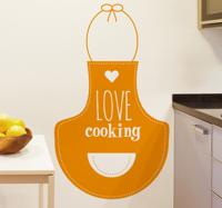 Muursticker schort love cooking