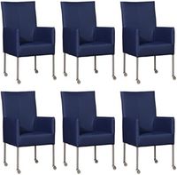 Set van 6 Blauwe leren moderne eetkamerstoelen Spark - poot rond rvs met wiel - Toledo Leer Kobalt (blauw leer) - thumbnail