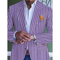 Voor heren Blazer Formele avonden Bruiloft Verjaardagsfeest Modieus Casual Lente Herfst 95% Polyester 5% Spandex Gestreept Zak Casual / Dagelijks Enkele rij knopen Blazer Blozend Roze blauw Paars Lightinthebox - thumbnail