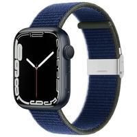 By Qubix - Nylon bandje met klemsluiting - Donkerblauw - Compatible met Apple Watch 44mm / 45mm / 46mm / 49mm - Compatible Apple watch bandjes