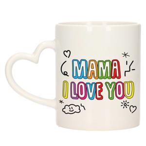 Bellatio Decorations Cadeau koffie/thee mok voor mama - multi - hartjes oor - keramiek - Moederdag   -