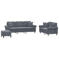 vidaXL 3-delige Loungeset met kussens fluweel donkergrijs, fauteuil, bank, zitbank, 3-zitsbank, sofa, fauteuil stoel, 3 zits bank, driezitsbank