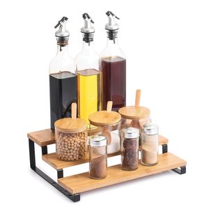 Kruidenrek/opbergrek/aanrecht organizer staand - zwart - 32 x 24 x 10 cm - bamboe hout