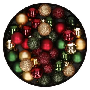 42x stuks kunststof kerstballen donkergroen, donkerrood en goud mix 3 cm   -