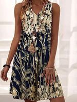 Vacation Plants Floral Loosen V Neck MidiSleeveless Knitting Dress - thumbnail