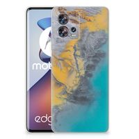 Motorola Edge 30 Fusion TPU Siliconen Hoesje Marble Blue Gold - thumbnail