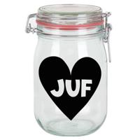 Cadeau voorraadpot - juf - glas - 11 x 11 cm - 1 liter - verjaardag cadeau - snoeppot - juffendag