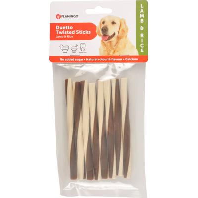 Hondensnack Duetto Twist Sticks Lam en Rijst 85 gr 85 gr Flamingo