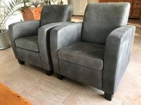 Set van 2 leren fauteuils met houten poten - grijs leer - Echt leer, Landelijk, ontdek de vele Leersoorten en Kleuren bij ShopX