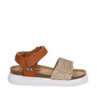 Bunnies Bregje Beach leren sandalen met glitters cognac/goud