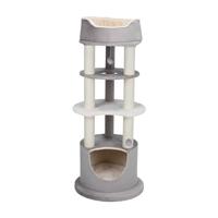 TRIXIE Lavinia Kattentoren, jute-krabbomen, pluche beklede kattenboom, hol, platforms, bungelend kattenspeelgoed, 137,2 cm, grijs
