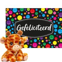 Keel toys - Cadeaukaart Gefeliciteerd met knuffeldier giraffe 16 cm